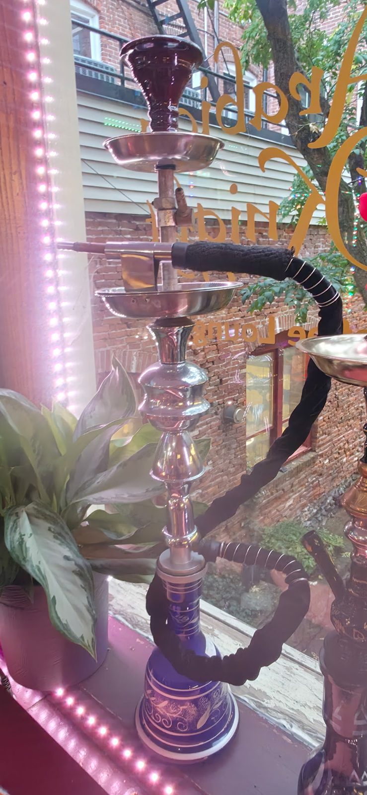 Blue painted hookah in the front window